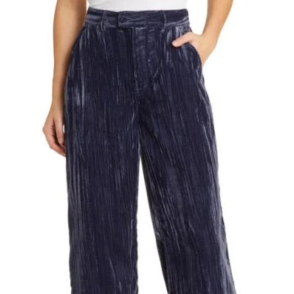 Treasure & Bond Relaxed Fix Wide Leg Plissé Velvet Pants, Navy Blazer - Size 18 - Picture 1 of 8